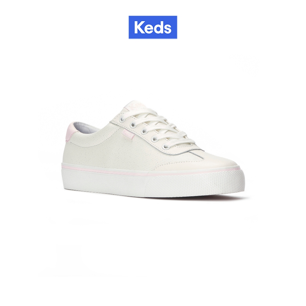 KEDS รองเท้าผ้าใบแบบผูกเชือก รุ่น JUMP KICK T-TOE PERF LEATHER สีขาว/ สีชมพู ( KW-JKTOE-7B-111 )