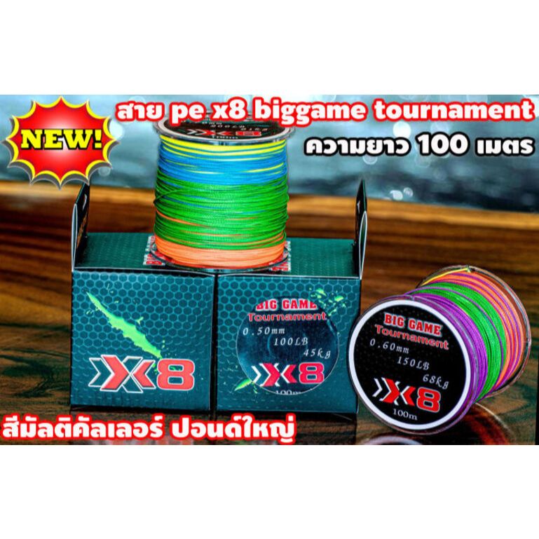 PE-X8 BIG GAME 100m สีสลับ ขนาด 100lb ถึง เบอร์ 400lb