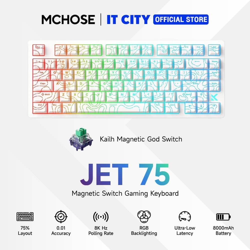 MCHOSE GAMING KEYBOARD WIRE JET75 HALL EFFECT KAILH MAGNETIC GOD LINEAR-SW WHITE TOPOGRAPHIC SIZE 75
