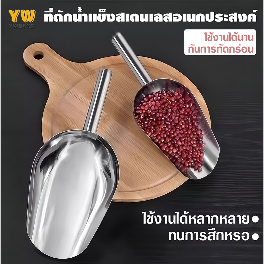 ที่ตักน้ำแข็งสแตนเลส อเนกประสงค์ ทนทาน ตักแป้ง ตักข้าวสารฯ อย่างดีอย่างหนามีหลายขนาด