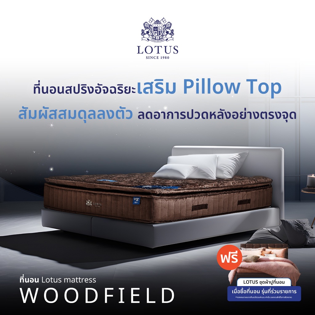 [ฟรี!ชุดผ้าปู]  LOTUS รุ่น Woodfield I (Gen 4) ที่นอนอัจฉริยะ ที่โรงแรม 6 ดาว ทั่วโลกใช้ นุ่มแน่นสบา