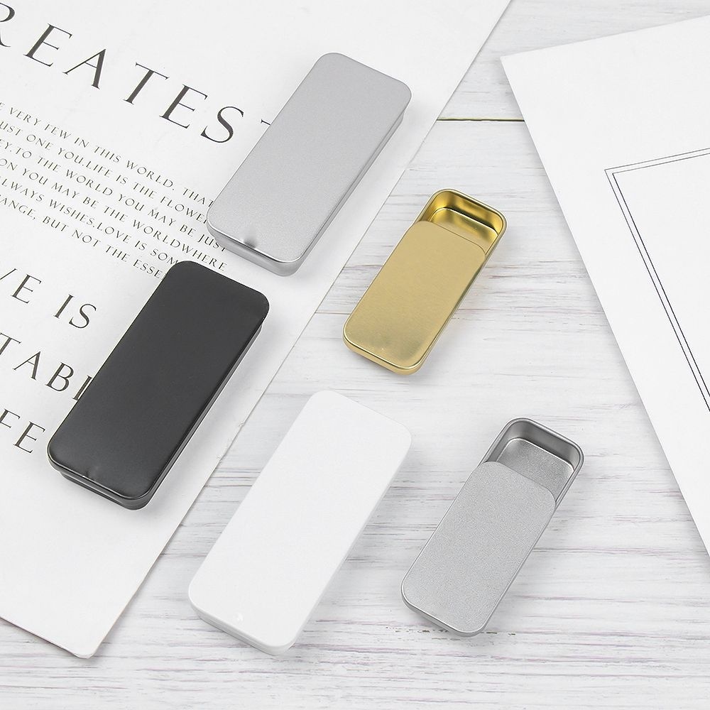 😍COD😍โลหะสี่เหลี่ยมที่ว่างเปล่ากล่องดีบุกขนาดเล็ก Tinplate Push Candy Pill Cases กล่องเก็บใหม่ 80*50*15mm/ 60*33*11mm