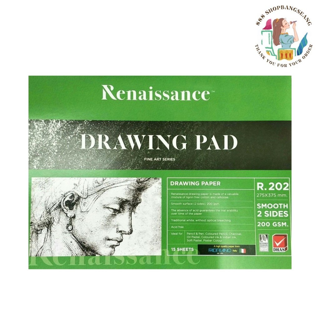 สมุดวาดเขียน เรนาซองซ์ ชนิดผิวเรียบ หนา 200 แกรม Renaissance R-202