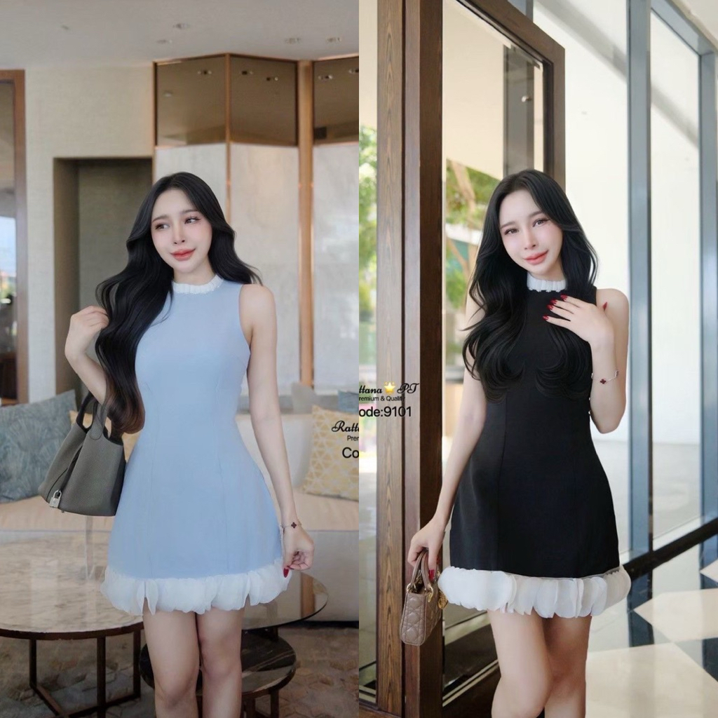 เดรสลุคคุณหนู เดรสไปงานสีฟ้า 9101 Rattana