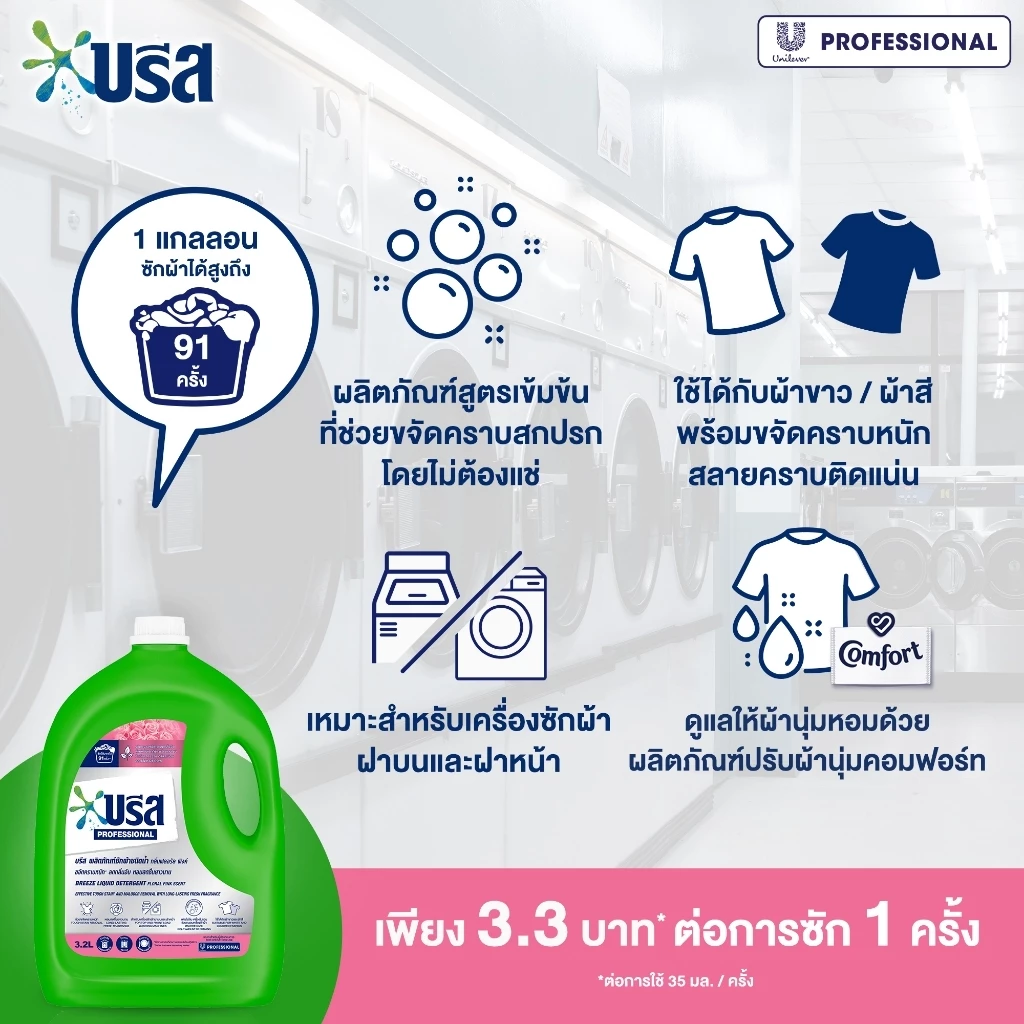 บรีส ผลิตภัณฑ์ซักผ้าชนิดน้ำ 3.2 - 3.4 ลิตร (เลือกสูตรด้านใน) Breeze Liquid Detergent 3.2 - 3.4 L thumbnail 7