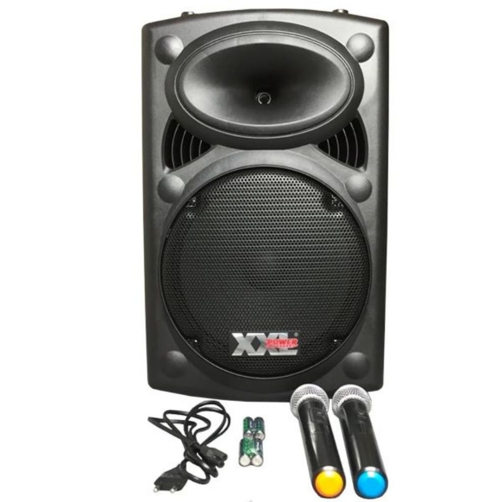 XXL SK 12 XXL | ชุดเครื่องเสียงเคลื่อนที่ แบบลากจูง 12 นิ้ว 350 วัตต์ พร้อมไมค์ลอย 2 ตัว ย่าน VHF
