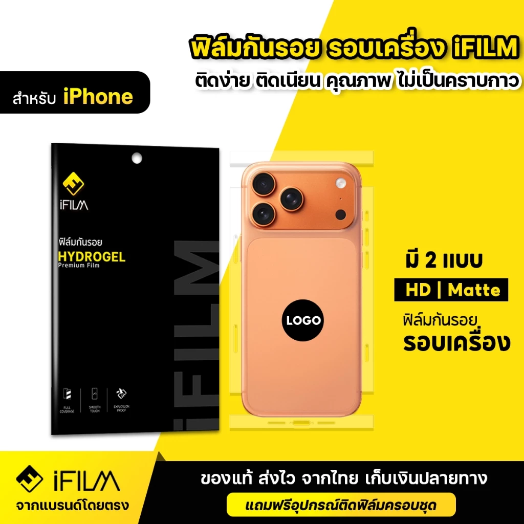 iFILM ฟิล์มกันรอย รอบเครื่อง For iPhone 17 pro max air iphone17 16 15 14 ฟิล์มรอบเครื่อง ฟิล์มหลัง ไอโฟน ใส ด้าน Matte