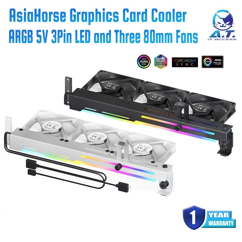 AsiaHorse Graphics Card Cooler with ARGB 5V 3Pin LED and Three 80mm Fans RGB LED Graphics Card Holder and GPU Cooler