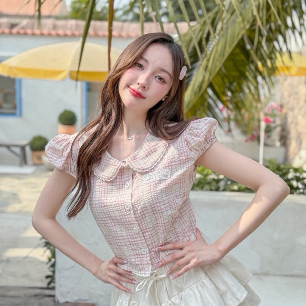 ส่งต่อ Rika shop เสื้อคอบัวแขนจั๊มตุ๊กตาผูกหลัง🎀✨