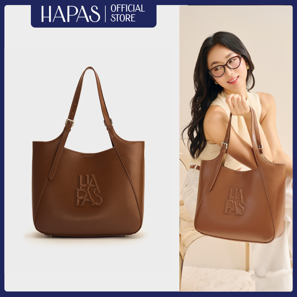 กระเป๋าโท้ทผู้หญิงปั๊มนูน Camel ขนาดใหญ่ HAPAS ไซซ์ 35 – กระเป๋าหนังพรีเมียม