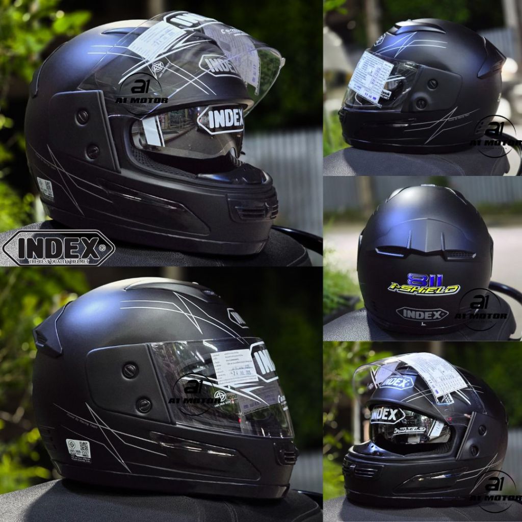 INDEX 811 หมวกกันน็อคเต็มใบ แว่น2ชั้น ชิวใส แว่นปรอทเงิน มาตรฐาน มอก.