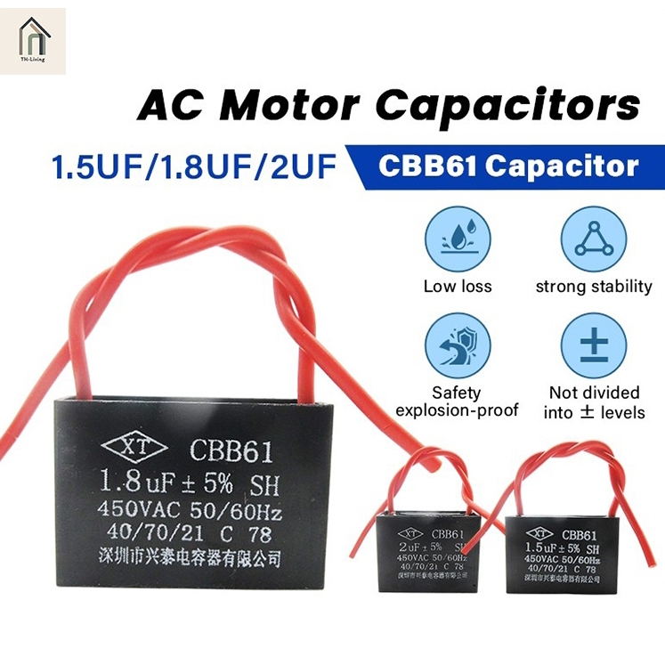 ThaiLucky 5PCS คาปาซิเตอร์พัดลม 1.5uf 1.8uf 2uf 3.5uf 400v. CBB61 capacitor