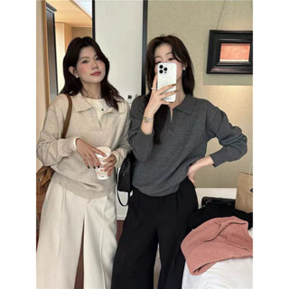 CHERISH (พร้อมส่ง) เสื้อแขนยาว  คอปก ไหมพรม แบบสวม ผ้านุ่ม