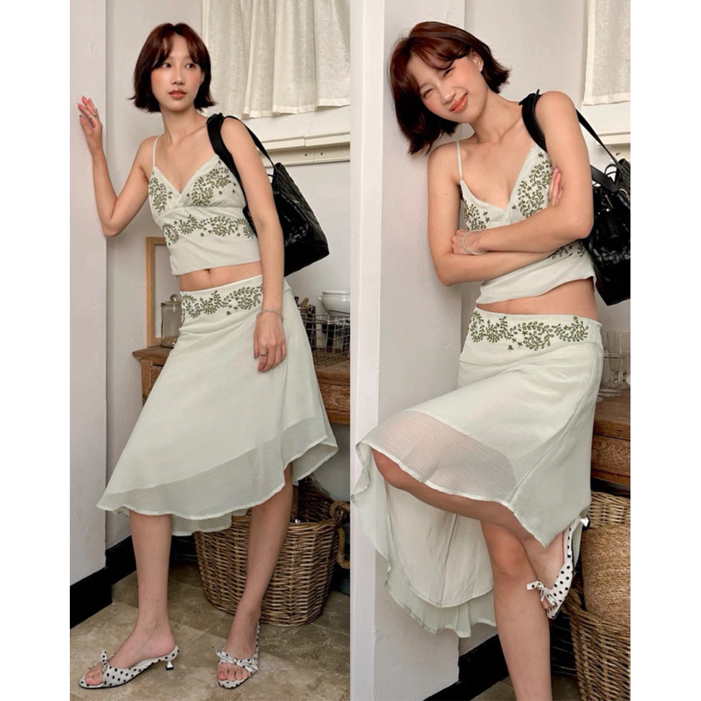 (พร้อมส่ง) Set2ชิ้น สายเดี่ยว+กระโปรงรุ่น 6329