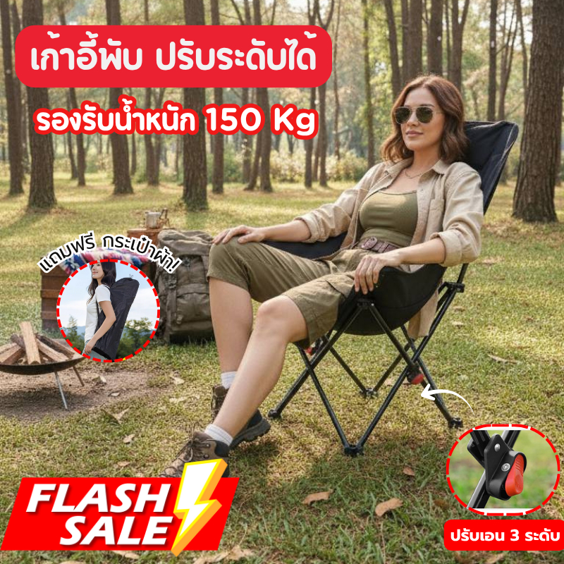 milannewworld (แถมฟรีถุงเก็บ) รับน้ำหนักได้150kg เก้าอี้แคมป์ปิ้งปรับนอนได้ เก้าอี้สนามพับได้ เก้าอี้ปิคนิคพกพา