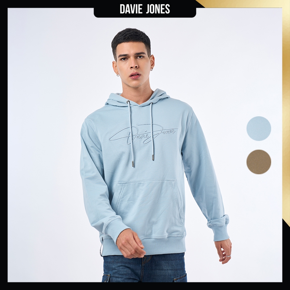 DAVIE JONES [BE FEARLESS] เสื้อฮู้ดดี้ผู้ชาย Logo Regular Fit Hoody สีฟ้า เขียว PU0033