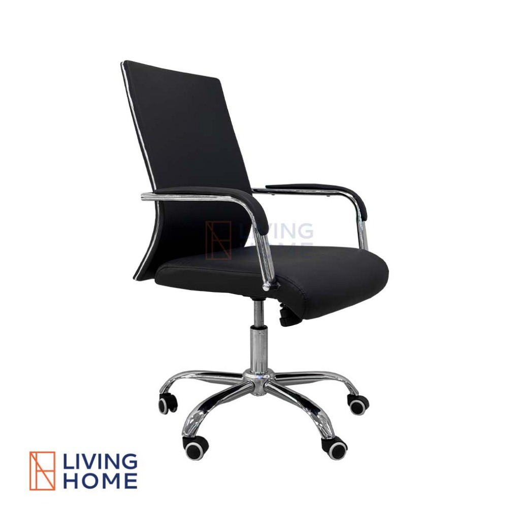 เก้าอี้สำนักงาน หนังสีดำ รุ่น MAXWELL ขาเหล็ก | Livinghome Furniture Mall.