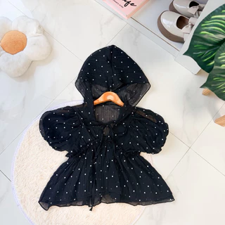 งานเสื้อฮู้ดหมวกลายโพกาดอทผ้าโรซี่ ( มี 2 size )