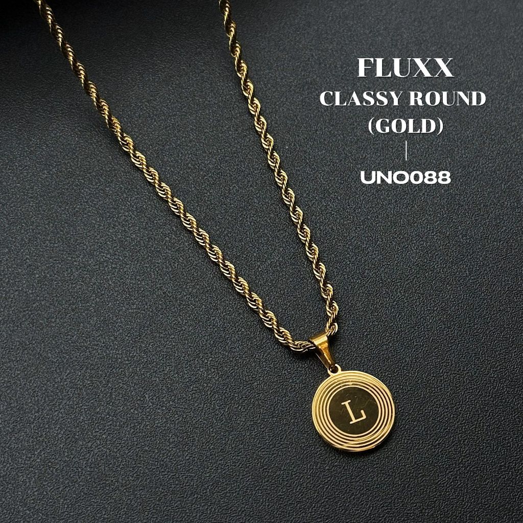 UNO088🔥"สร้อยคอFluxx (Gold) จี้รุ่น Gold Classy Round" สแตนเลสแท้ทั้งสร้อยคอและจี้ ตัวอักษรA-Z