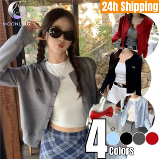 🔥Moonling🌛 พร้อมส่งจากไทย เสื้อคาดิแกรนไหมพรม แขนยาว คอกลมเก…