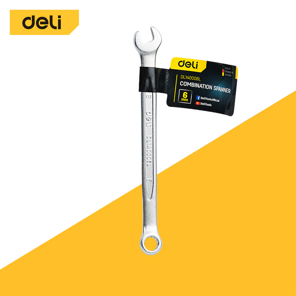 Deli ประแจปากตาย ประแจแหวนข้าง 6-20mm ขันน็อต คลายสกรู เครื่องมือช่าง Combination Spanner