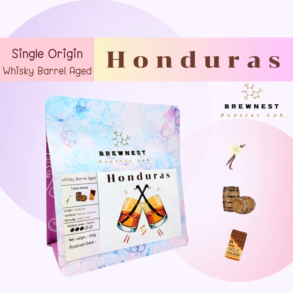 เมล็ดกาแฟคั่วกลาง Honduras Whisky Barrel Aged - Medium - BREWNEST Roaster Lab