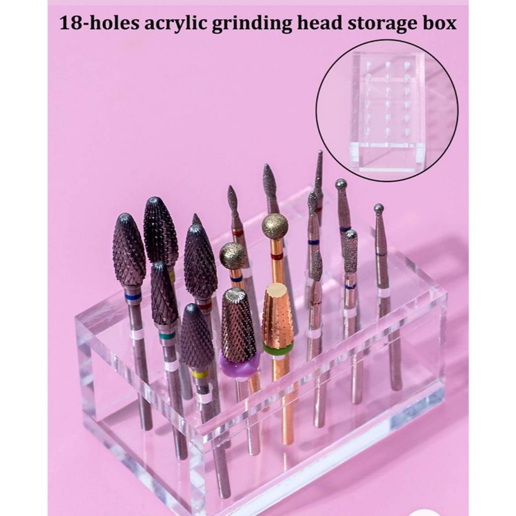 กล่องอะคริลิค ใส่หัวเจียร์ทำเล็บ ขนาด 18 ช่อง กล่องเก็บหัวเจีย พร้อมส่ง