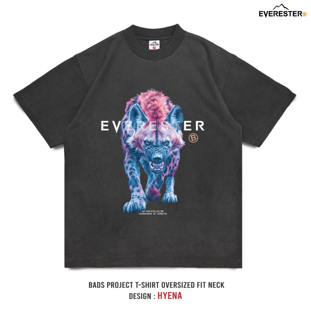 EVERESTER เสื้อคอฟิต วินเทจ เฟดเทาดำ Heavy Cotton รุ่น Hyena ฟอกนุ่ม เสื้อยืด ผู้ชาย FED