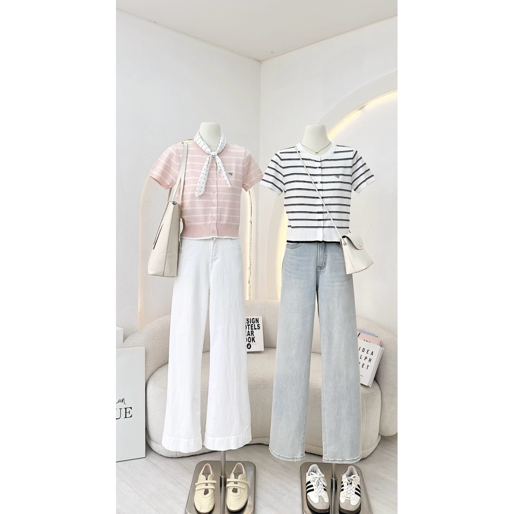 miniminey🌈เสื้อไหมพรมคอกลม ลายริ้ว นุ่มนิ่ม งานWAYA