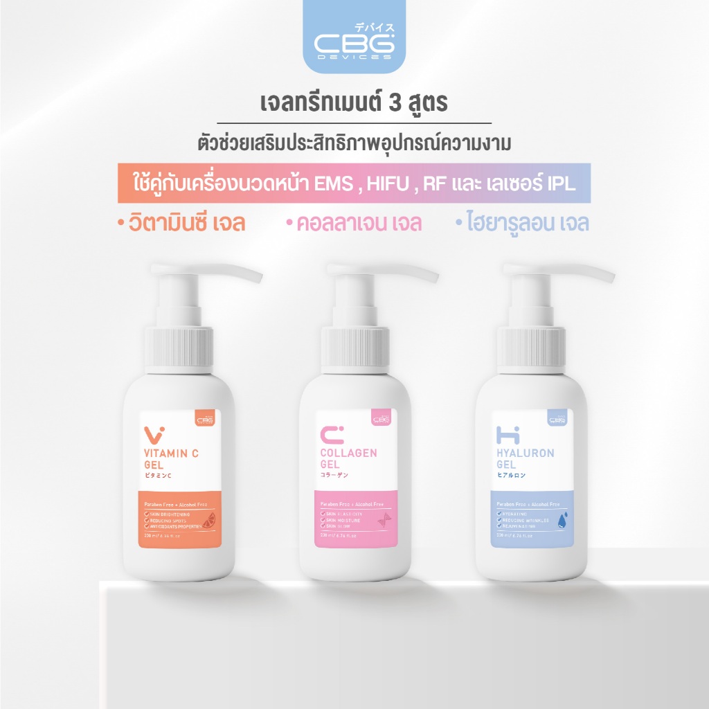 [เซตสุดค้ม แพค3ชิ้น]CBG Devices เจลทรีทเมนต์นวดหน้า 3 สูตรยอดฮิต ใช้กับเครื่องนวดหน้าได้ทุกรุ่น เพิ่มความชุ่มชื่นให้ผิว