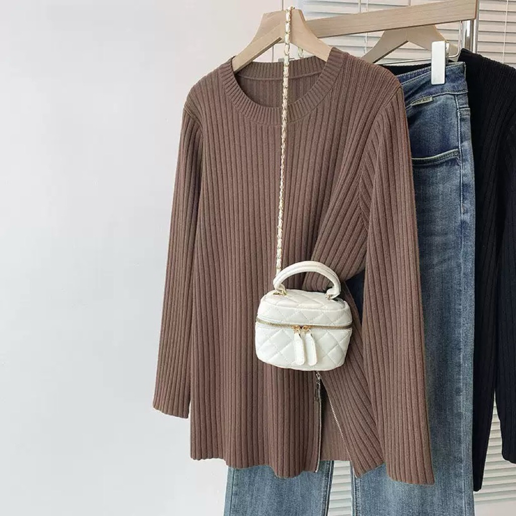 CHERISH (พร้อมส่ง) เสื้อแขนยาว   ไหมพรม ผ้าร่อง แบบสวม แต่งซิปข้าง - รูปที่ 6