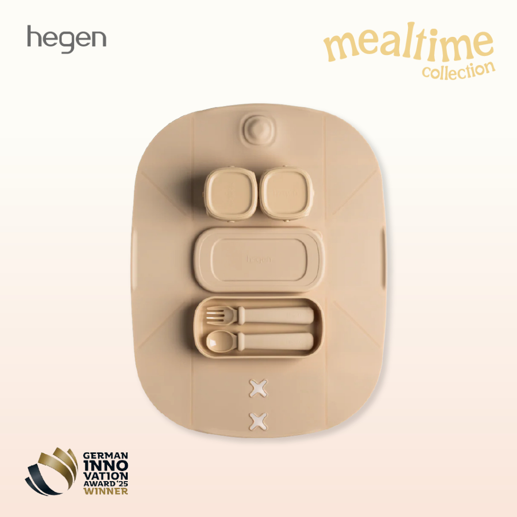 Hegen ชุดเริ่มต้นทานอาหาร พร้อมแผ่นรองจานซิลิโคนพับได้ สี Taupe สุดพรีเมียม - Mealtime Starter Kit