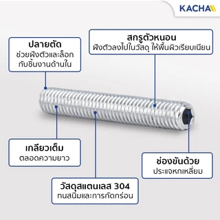 Kacha สกรูตัวหนอน สกรูหัวจมหกเหลี่ยม สแตนเลส 304 ขนาด M8 ยาว 6-50มิล ทนทานสนิมและการกัดกร่อน GB77