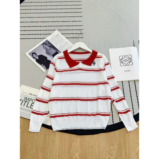 เสื้อสเวตเตอร์คอปก ลายขาง ปักหมี