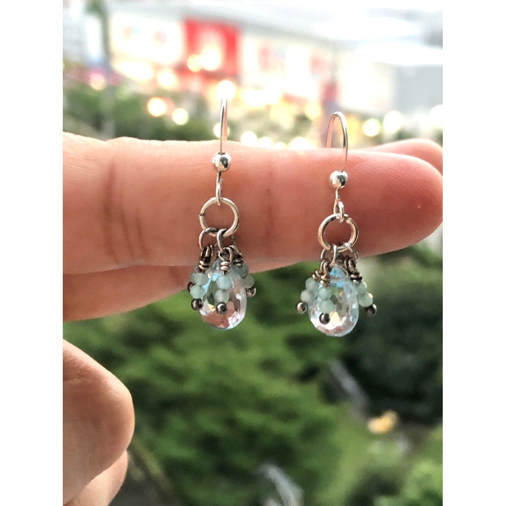 Beautiful Natural Top Quality 1 Pc Aquamarine Crystal Pendant With Aquamarine Beads Stainless Earrin