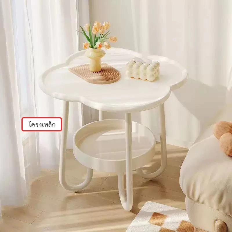AIEhome โต๊ะข้างเตียงขนาดเล็ก โต๊ะวางกาแฟ2ชั้น โต๊ะข้างเตียงPP+โครงเหล็ก โต๊ะข้างโคลเวอร์สี่แฉก รุ่น 2481