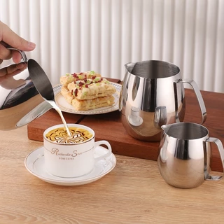 เหยือกตีฟองนม ถ้วยตวงกาแฟขนาด 300ml/420ml /600 ML Stainless Milk Pitcher สเตนเลสแท้ ถ้วยตีฟองนม เหยือกกาแฟ