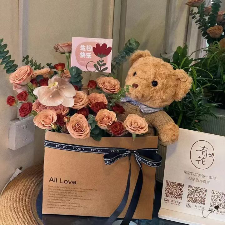 เเบบใหม่ กล่องจัดดอกไม้ กระดาษคราฟท์ มีคำAll Love กล่องเปล่า+เเถมการ์ดอวยพร - รูปที่ 3