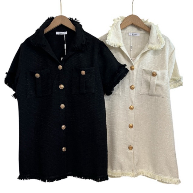 Alice♥︎ อ่านก่อนสั่ง‼️ WYNN TWEED SHIRT เสื้อเชิ้ตทรงหลวมผ้าทวีต งานกระดุมสีทอง แต่งลุ่ย งานคือดีมาก