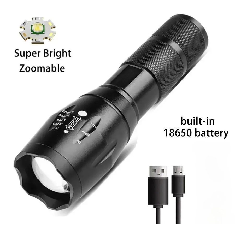 2 IN 1 ไฟฉายแรงสูง LED CREE XML-T6 ปรับแสงไฟ 5 โหมด USB IN & OUT ชาร์จมือถือได้ (เฉพาะรุ่นเล็ก)