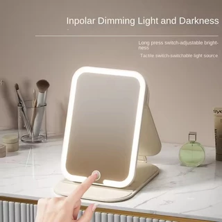 กระจกแต่งหน้า LED พกพาได้ วัสดุหนัง PU ลายวินเทจสวยงาม ✨ ส่งจากไทย
