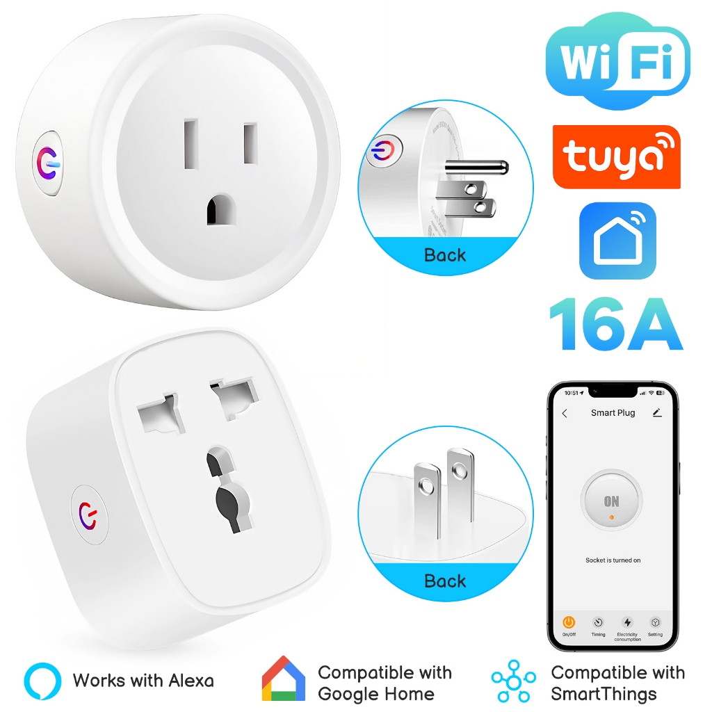 ปลั๊กอัจฉริยะ Tuya WiFi 16A/20A ควบคุมด้วยเสียง/แอป ตั้งเวลา ตรวจสอบกำลังไฟ ผ่าน Smart Life