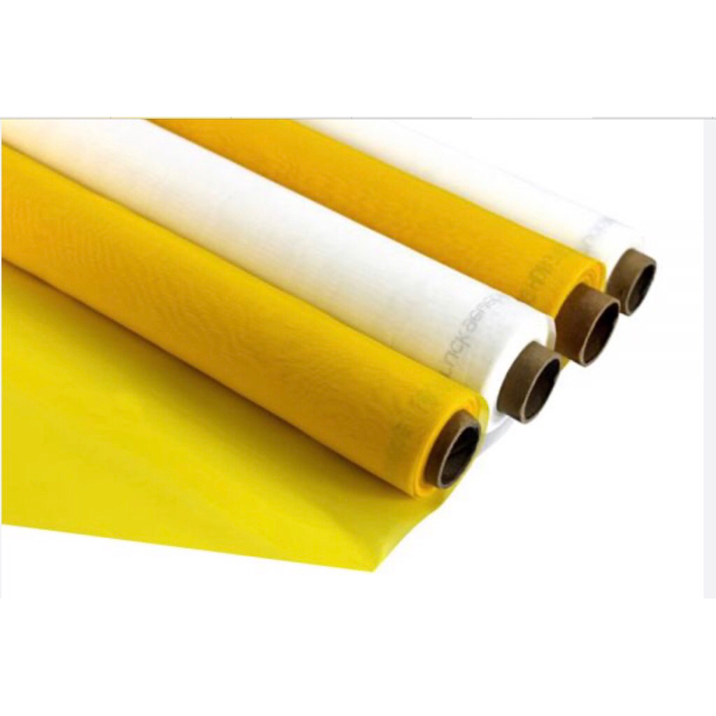 ผ้าสกรีนถูกที่สุด  polyester 200 mesh (80T) สีเหลืองw.110cm