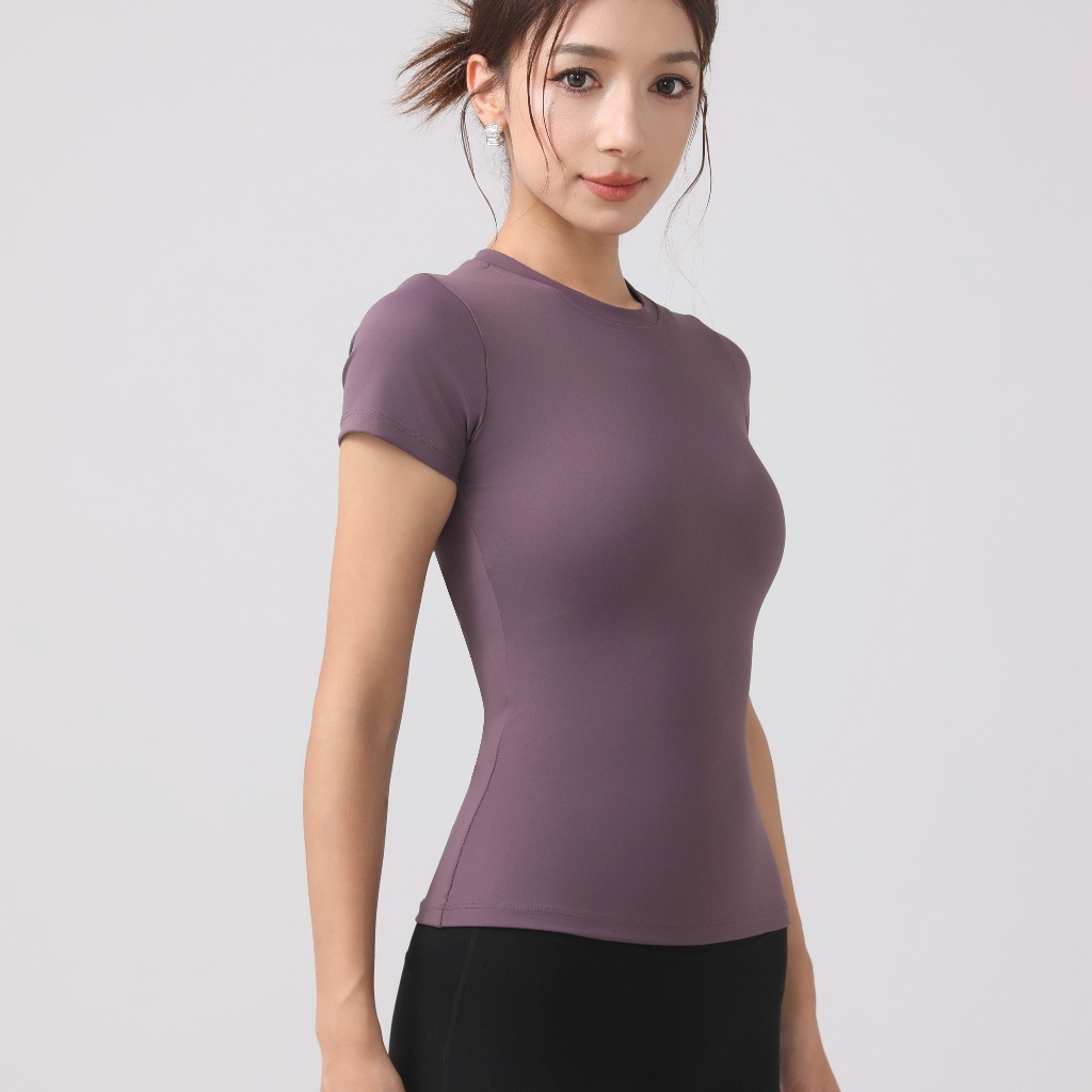 GymHub เสื้อเทรนนิ่งสำหรับฝึกพิลาทีส แขนสั้นผ้าบาง ยืดง่ายแห้งเร็ว ใส่ดูเพรียว - รูปที่ 5