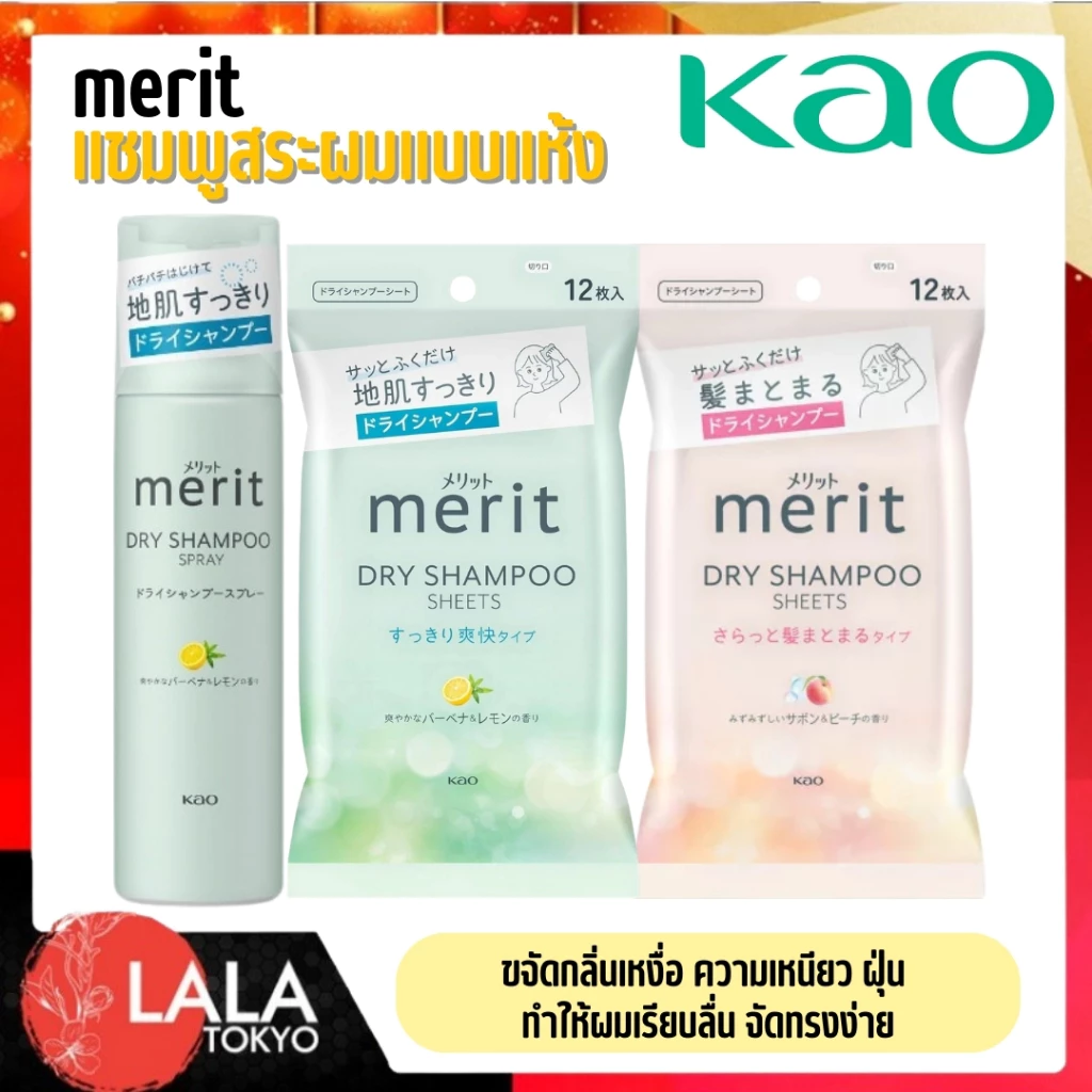 แชมพูสระผมแห้ง แบบแผ่นทิชชู่เปียก ดรายแชมพู Kao Merit DAY+ Dry Shampoo