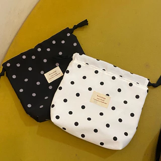 ถุงผ้าหูรูดลายจุดน่ารักๆ สีพาสเทล มีซับใน รุ่น mimiidot flure.bags