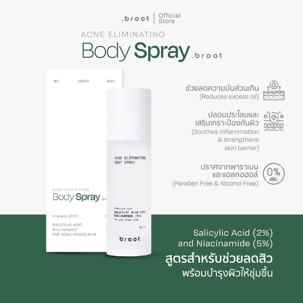 Broot Acne Eliminating Body Spray สเปรย์ลดสิวผิวกาย 80 ml.