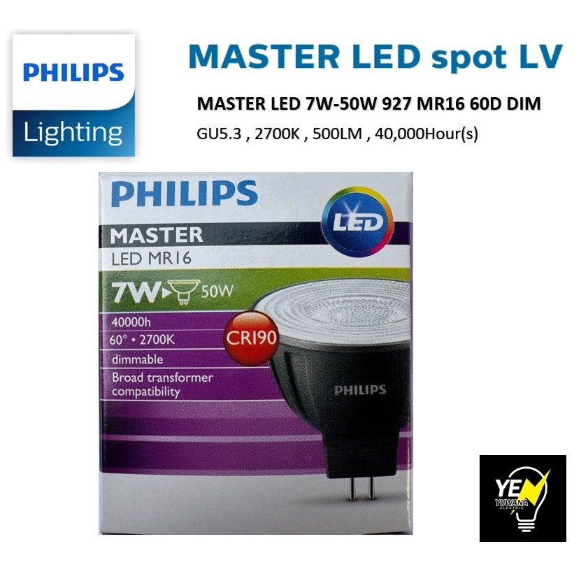 Philips หลอดไฟ ฟิลิปส์ Master LED MR16 7W GU5.3 12V 60D Dimmable หรี่ไฟได้