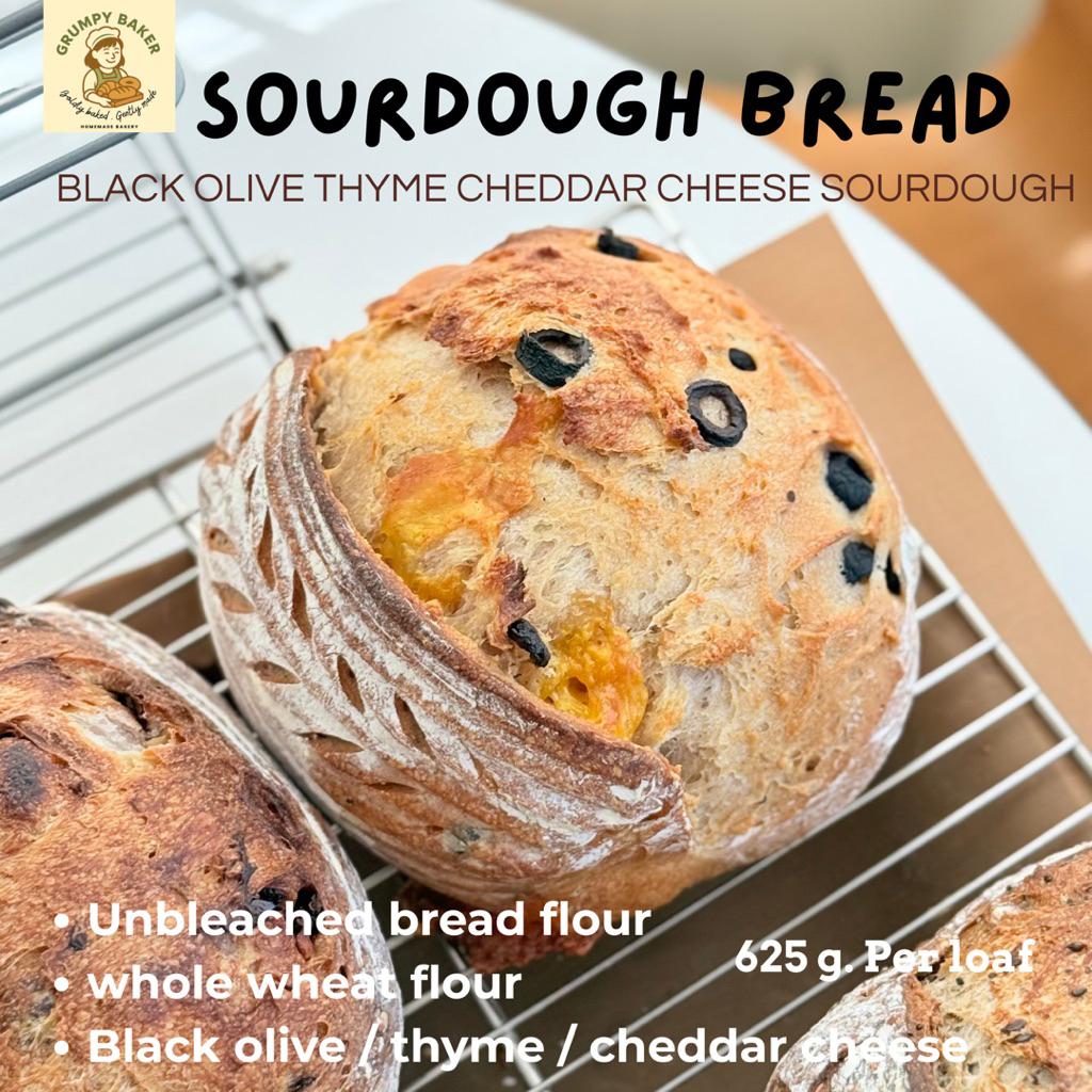 Black olive thyme cheddar sourdough - มะกอกดำไทม์เชดด้าชีสซาวโดว์ แท้ 100%