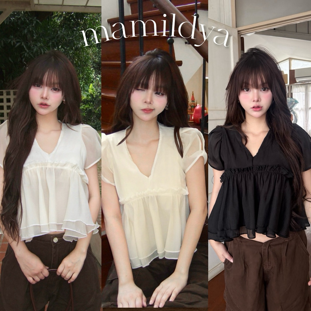 🌟Mamildya.shop🌟 เสื้อแขนบิดทรงปล่อยๆ / J2-4/NUSA-วี2⚫